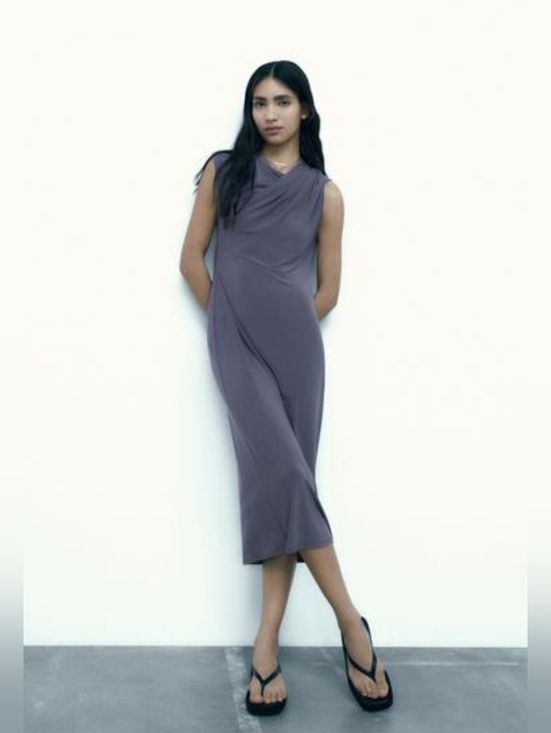 Zara Dresses & Skirts - Zara Women's Grey Colored, Draped Style Dress.  Size M